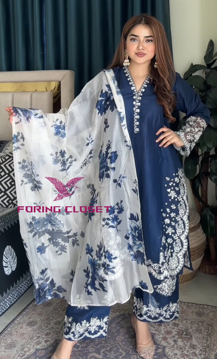 লাক্সারি Blue এলিগেন্স – মাশলিন সফট কটন থ্রিপিস - Image 5