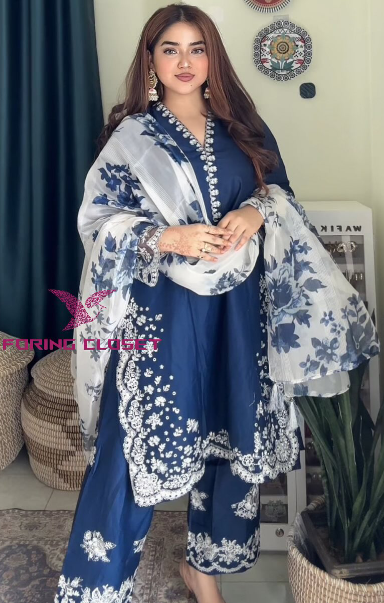 লাক্সারি Blue এলিগেন্স – মাশলিন সফট কটন থ্রিপিস - Image 2