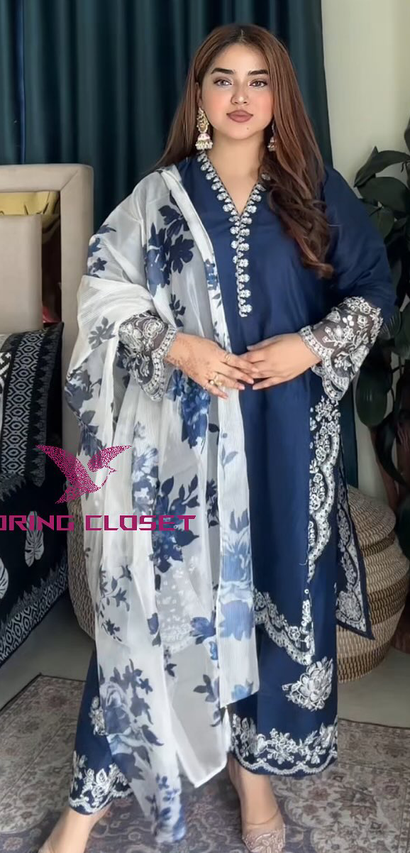 লাক্সারি Blue এলিগেন্স – মাশলিন সফট কটন থ্রিপিস