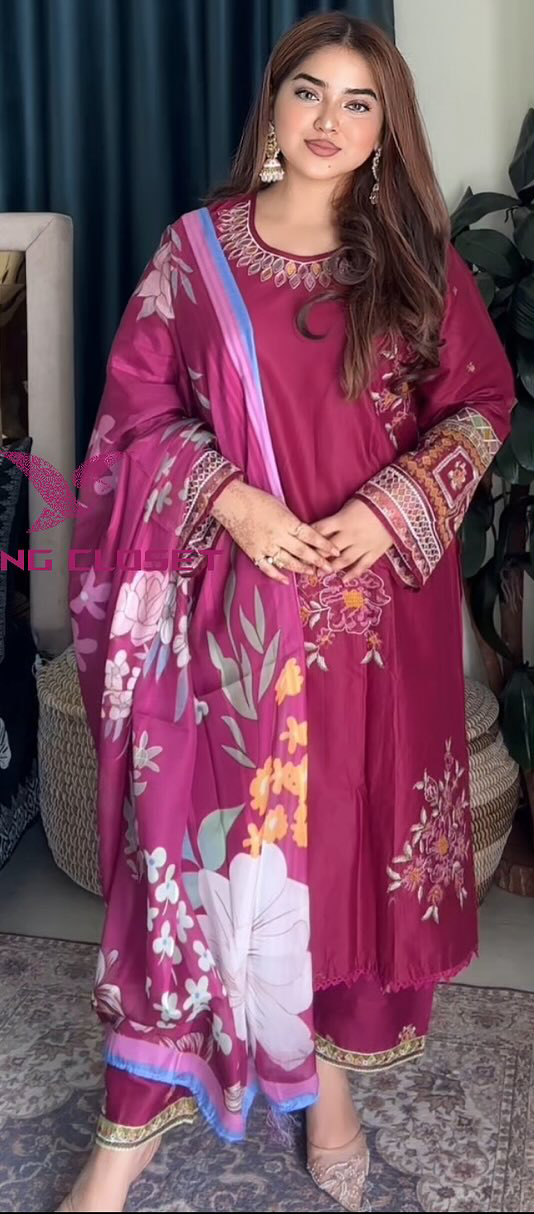 লাক্সারি Purple Dark – মাশলিন সফট কটন থ্রিপিস