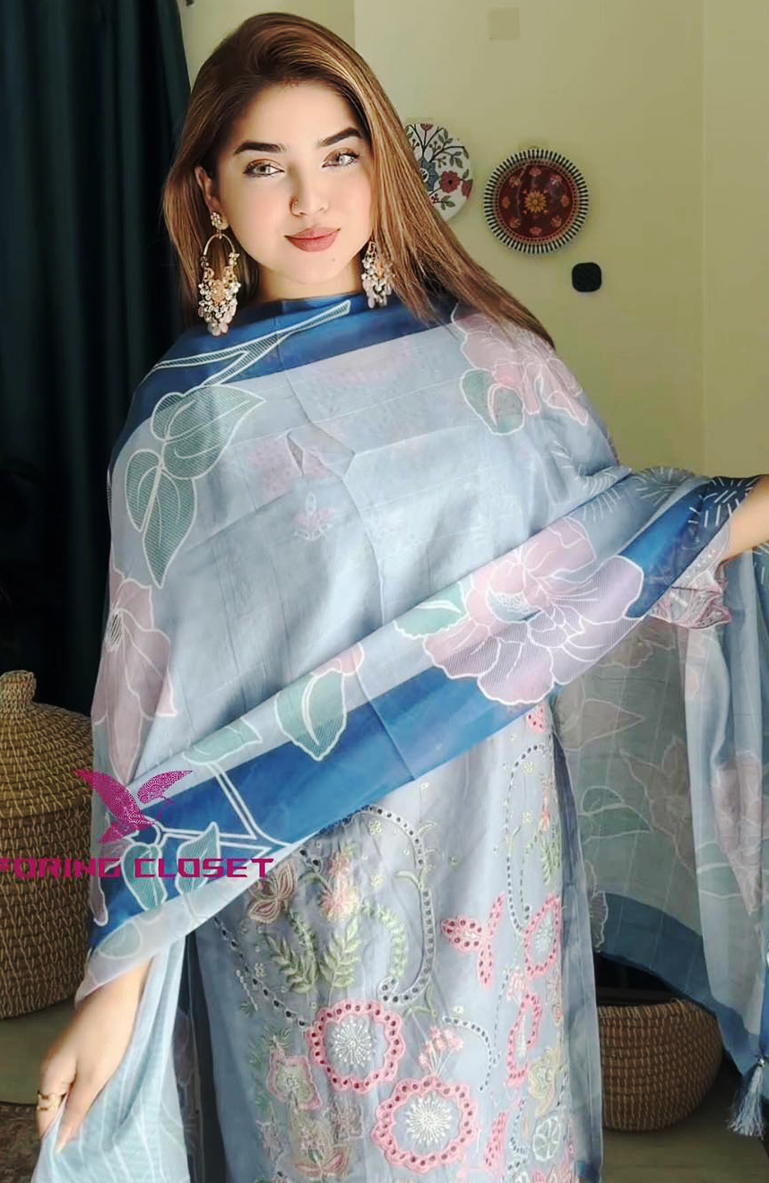 লাক্সারি Sky Blue – মাশলিন সফট কটন থ্রিপিস - Image 2