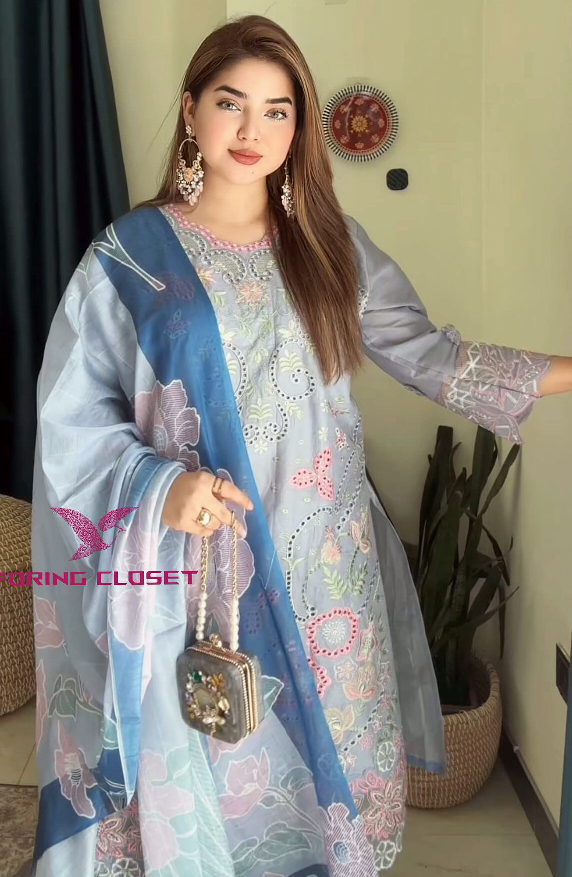 লাক্সারি Sky Blue – মাশলিন সফট কটন থ্রিপিস