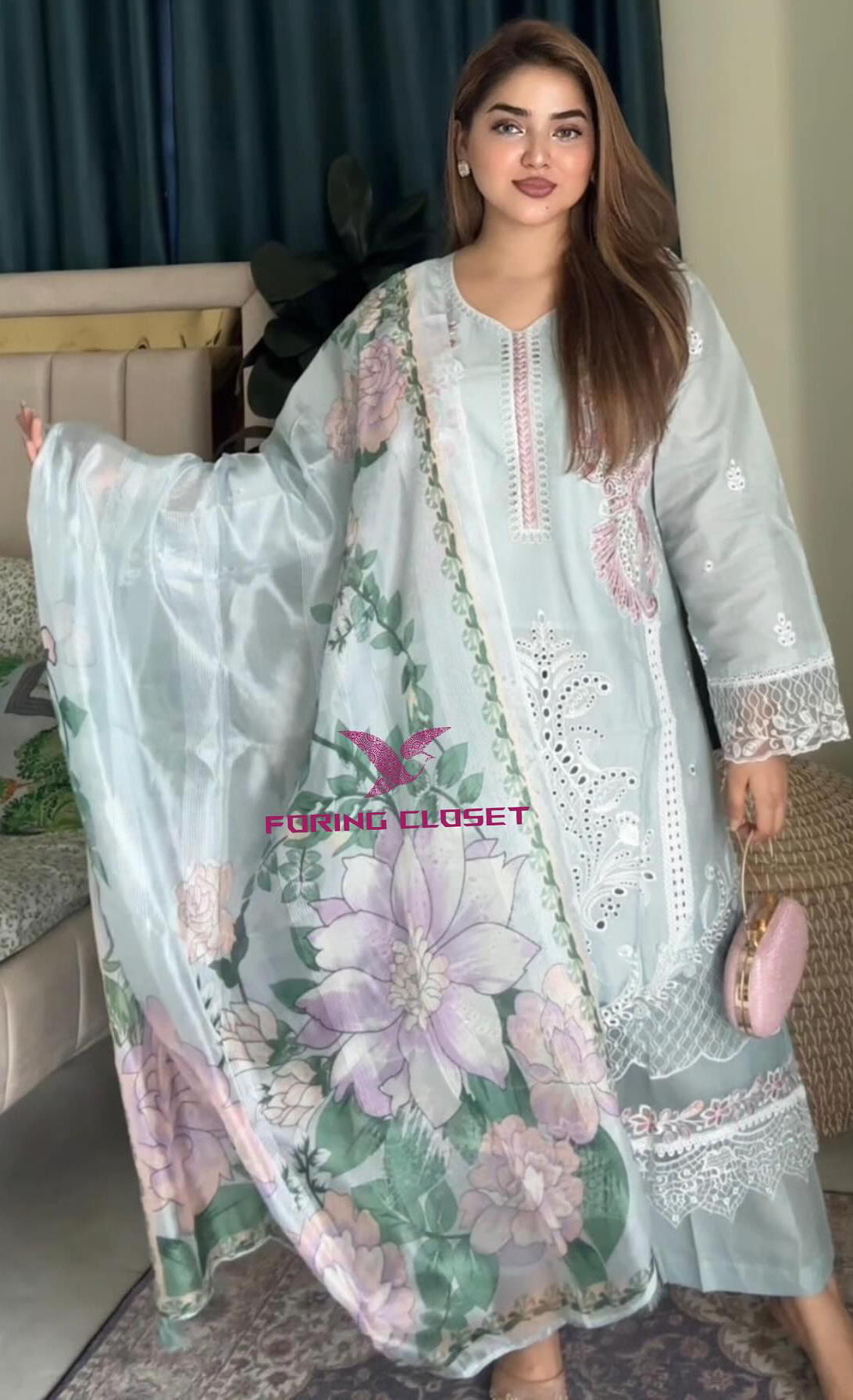 লাক্সারি হোয়াইট-ফিরোজা – মাশলিন সফট কটন থ্রিপিস