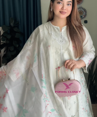 লাক্সারি হোয়াইট-লাইম – মাশলিন সফট কটন থ্রিপিস