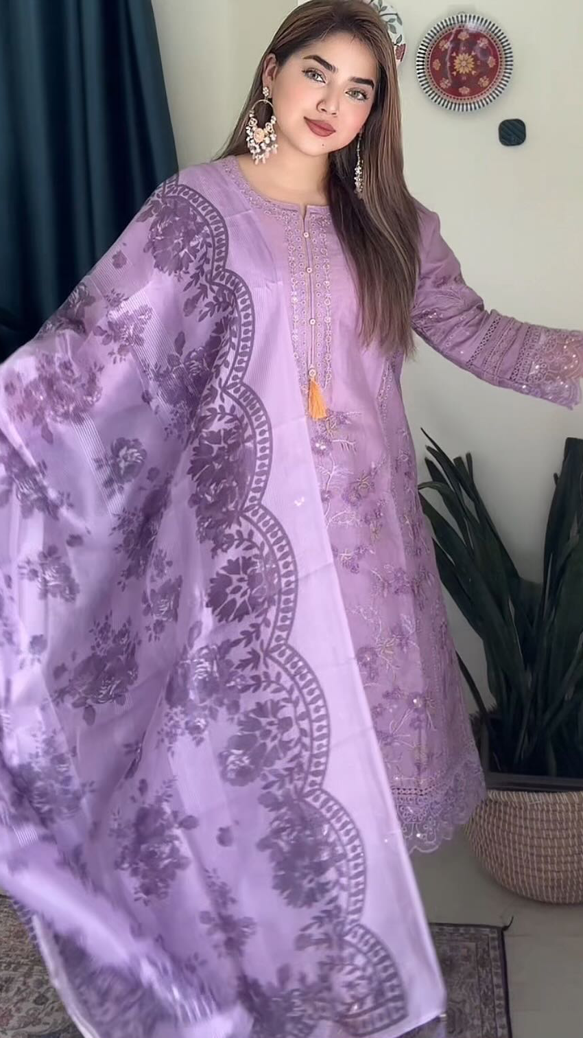 লাক্সারি ল্যাভেন্ডার এলিগেন্স – মাশলিন সফট কটন থ্রিপিস - Image 2