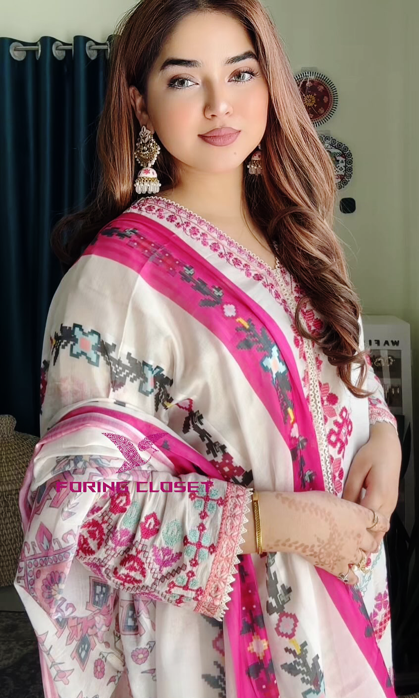 লাক্সারি Pink Villa – মাশলিন সফট কটন থ্রিপিস - Image 4