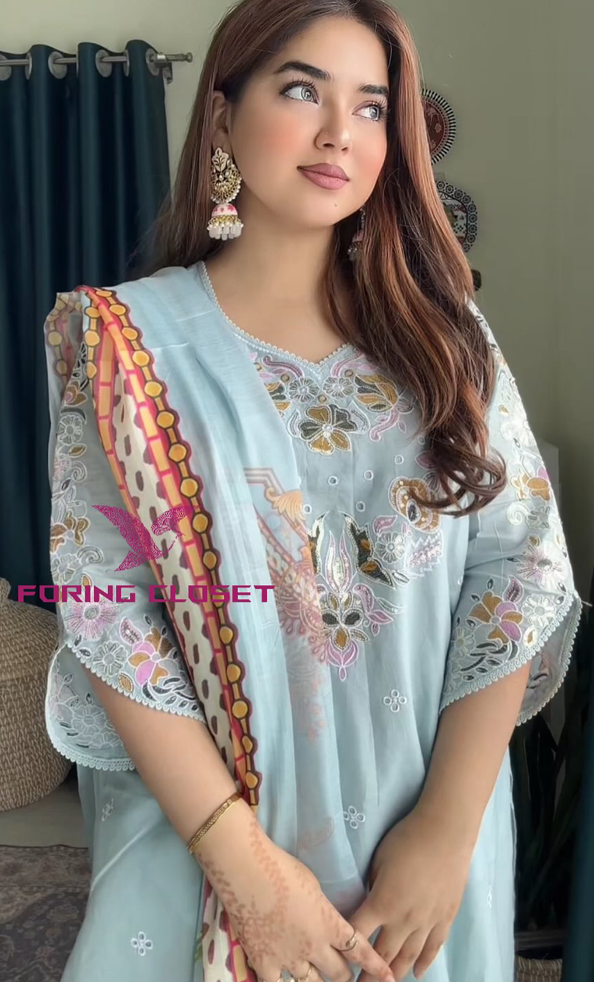 লাক্সারি Sky কালার – মাশলিন সফট কটন থ্রি-পিস - Image 2