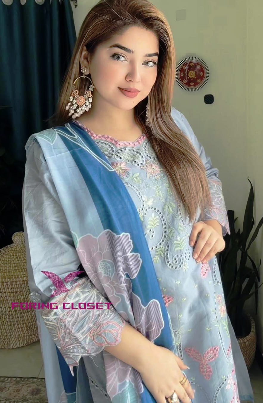 লাক্সারি Sky Blue – মাশলিন সফট কটন থ্রিপিস - Image 3