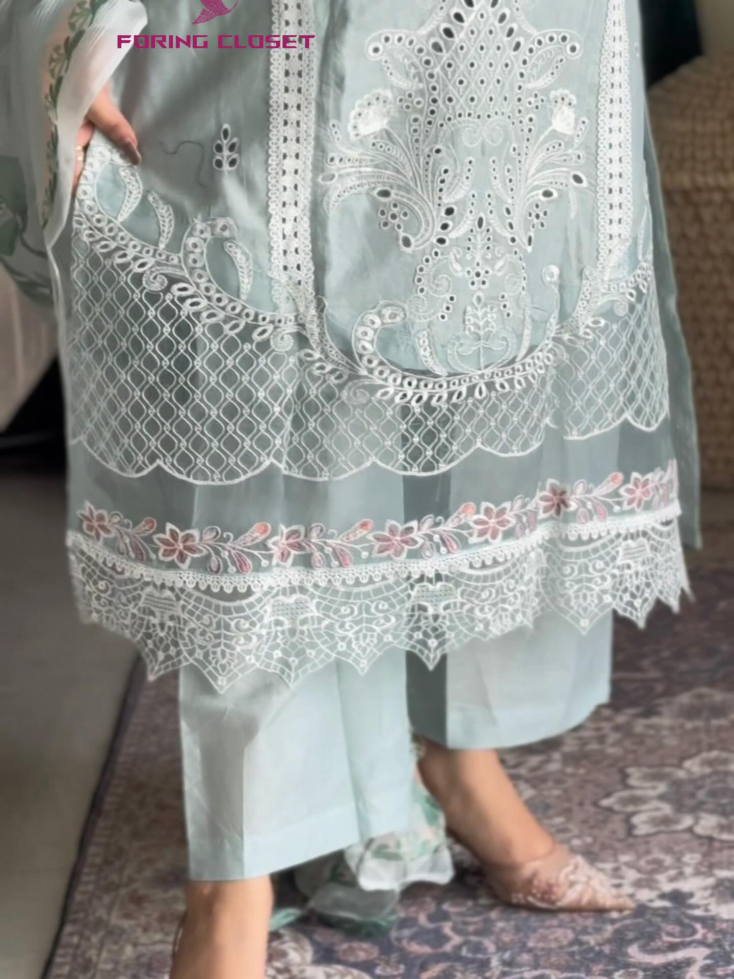 লাক্সারি হোয়াইট-ফিরোজা – মাশলিন সফট কটন থ্রিপিস - Image 3