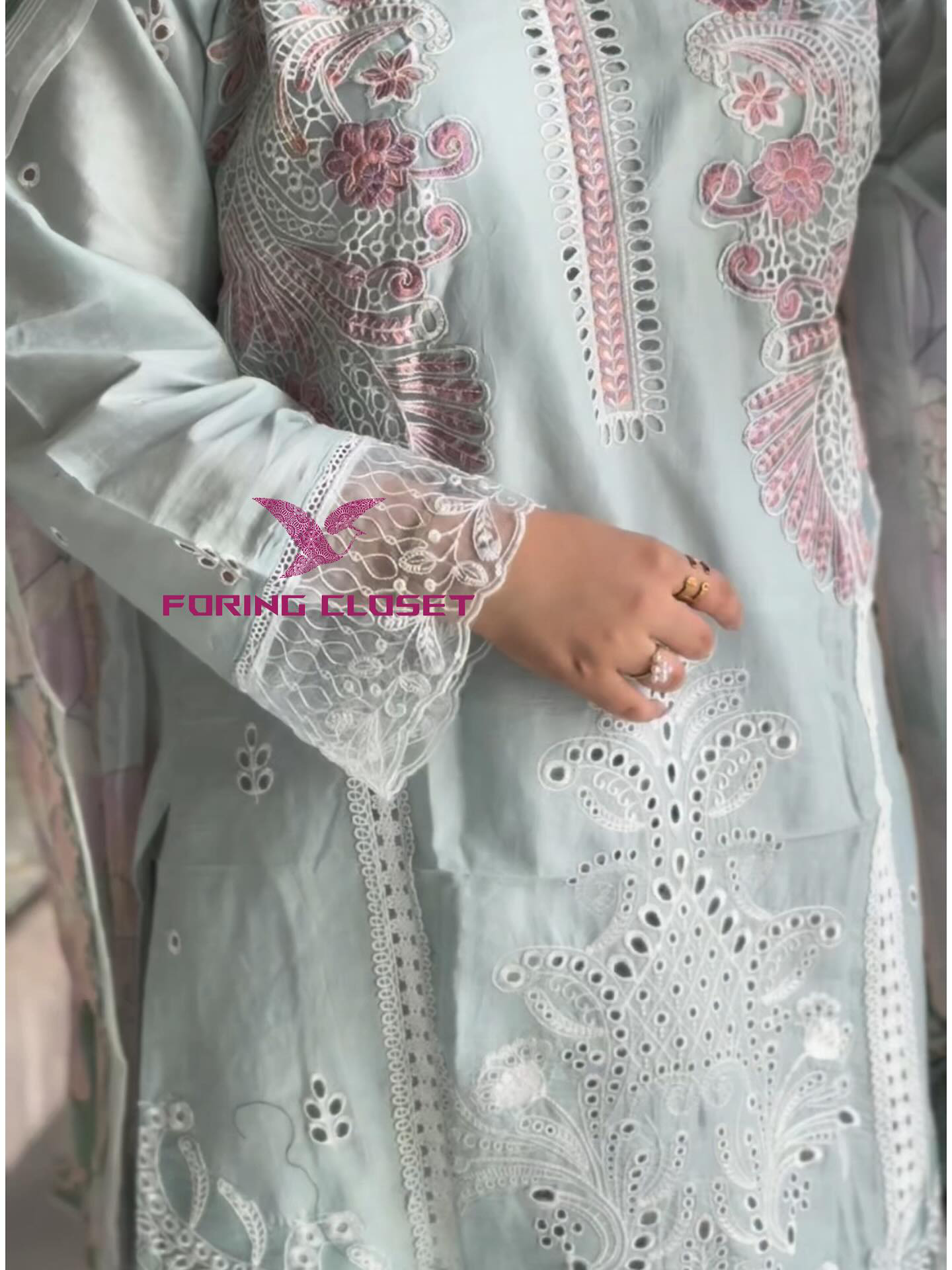 লাক্সারি হোয়াইট-ফিরোজা – মাশলিন সফট কটন থ্রিপিস - Image 4