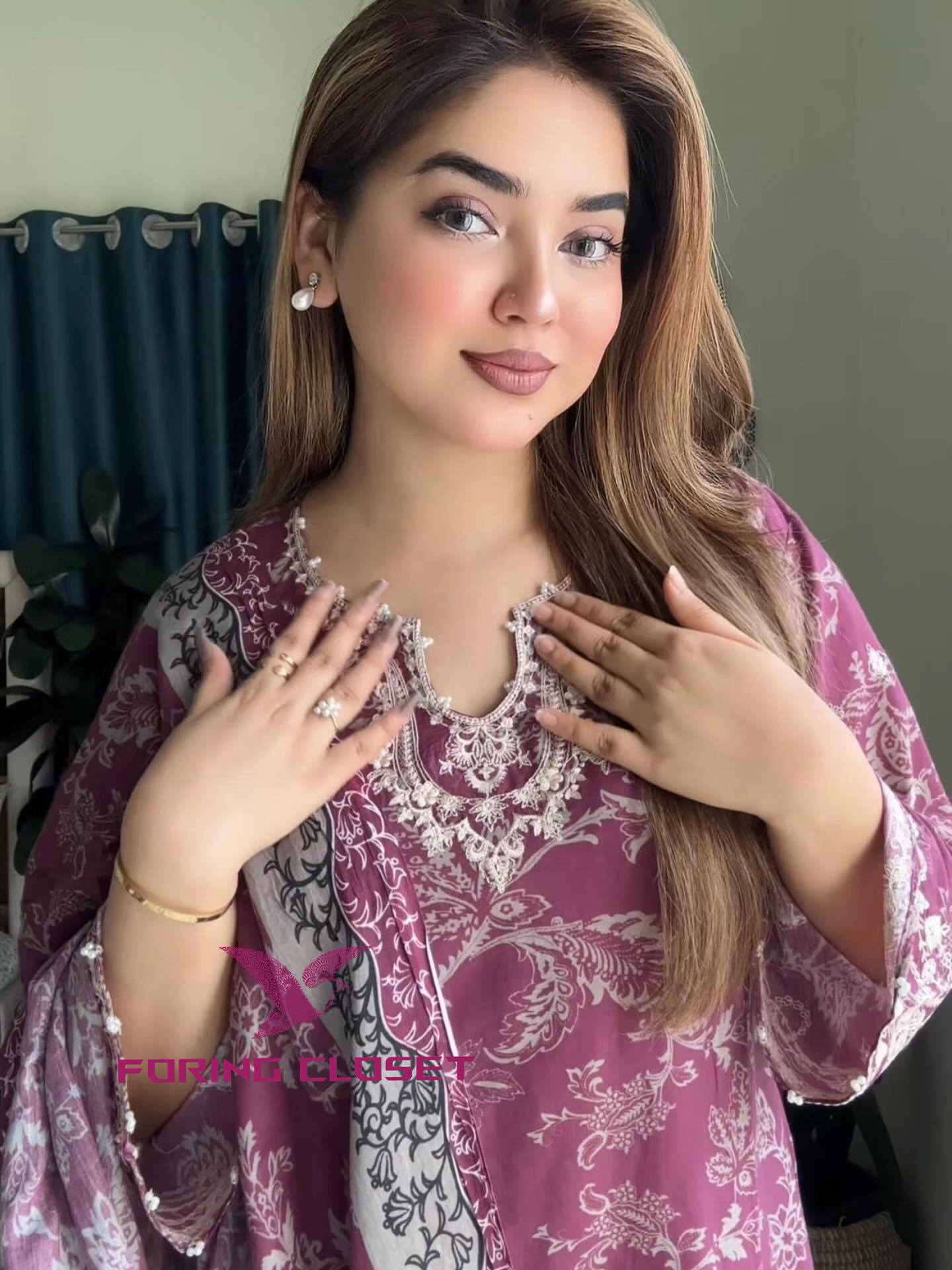 লাক্সারি হোয়াইট-পার্পেল -মাশলিন সফট কটন থ্রি-পিস - Image 2