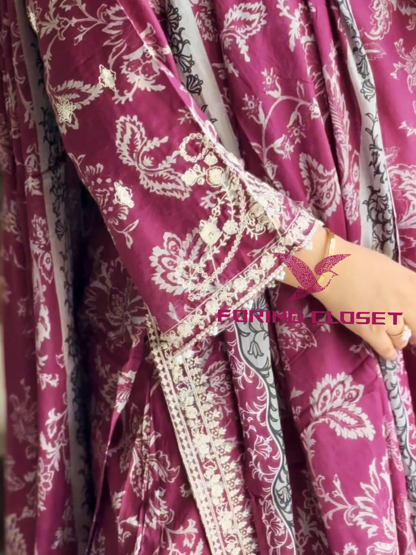 লাক্সারি হোয়াইট-পার্পেল -মাশলিন সফট কটন থ্রি-পিস - Image 5