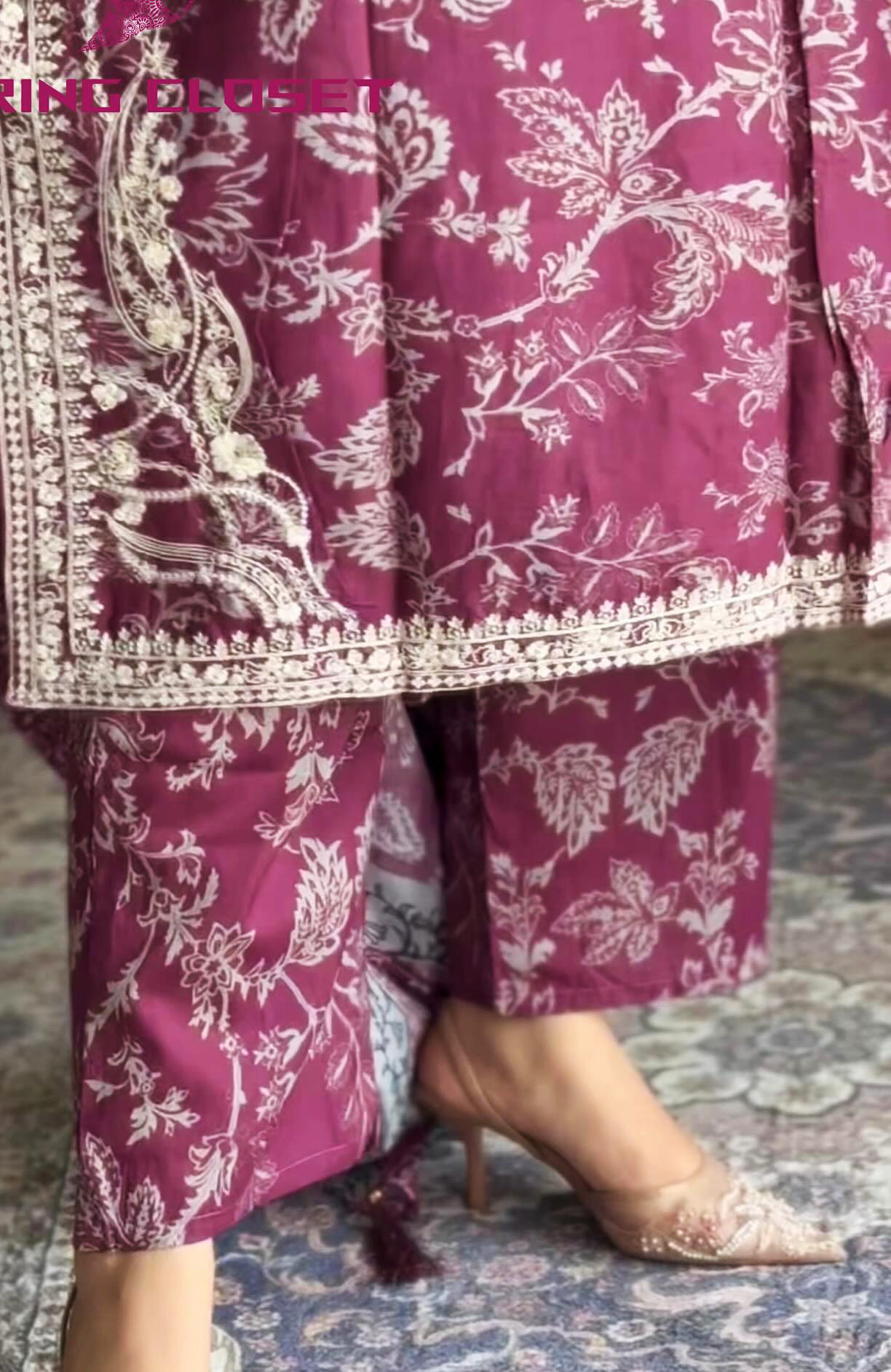 লাক্সারি হোয়াইট-পার্পেল -মাশলিন সফট কটন থ্রি-পিস - Image 6