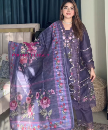 লাক্সারি -বেগুনি-মাশলিন সফট কটন থ্রি-পিস