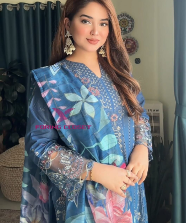 লাক্সারি Blue কাট – মাশলিন সফট কটন থ্রিপিস