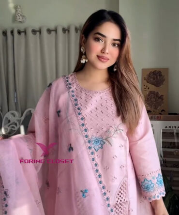 লাক্সারি ফ্লাওয়ার পিংক – মাশলিন সফট কটন থ্রিপিস