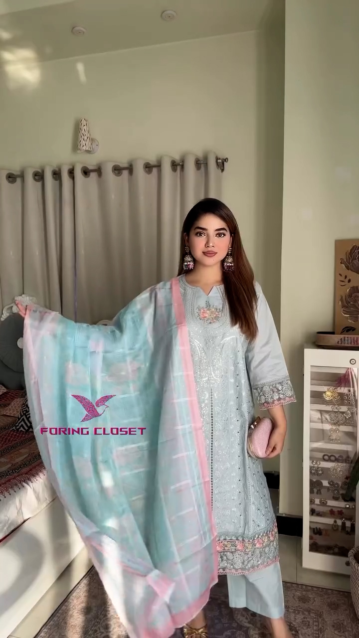 লাক্সারি আসমানি – মাশলিন সফট কটন থ্রিপিস