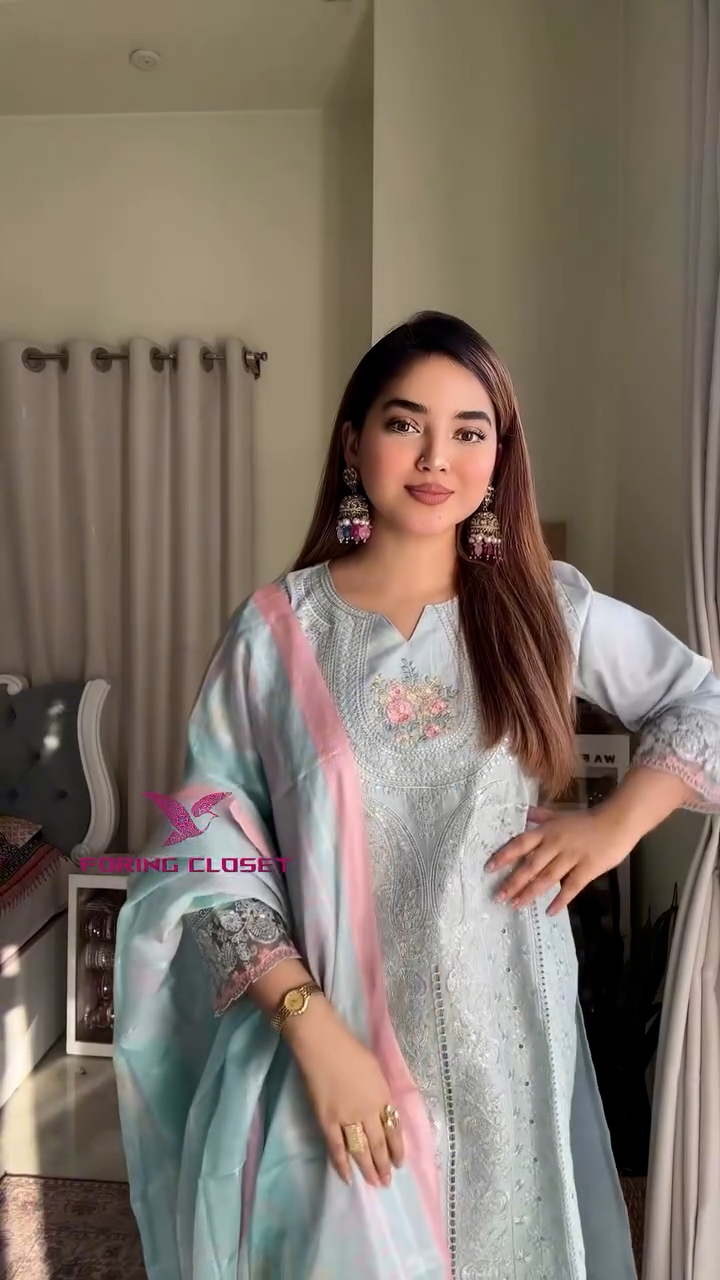 লাক্সারি আসমানি – মাশলিন সফট কটন থ্রিপিস - Image 2