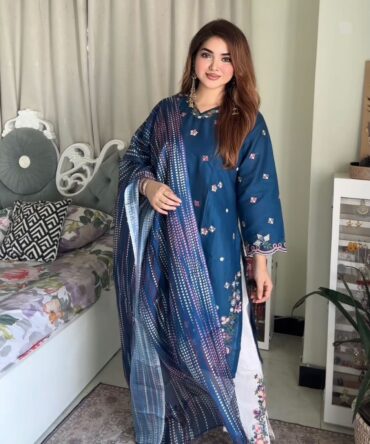 লাক্সারি ডিপ Blue – মাশলিন সফট কটন থ্রিপিস