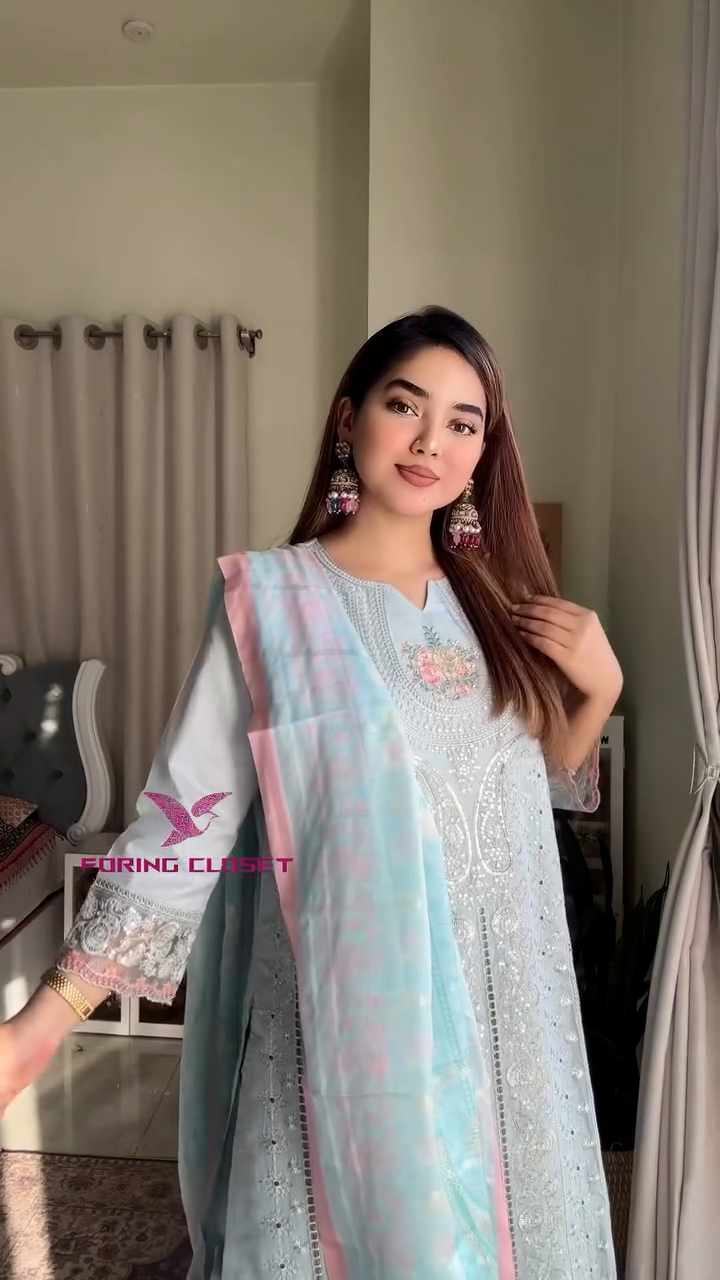 লাক্সারি আসমানি – মাশলিন সফট কটন থ্রিপিস - Image 4