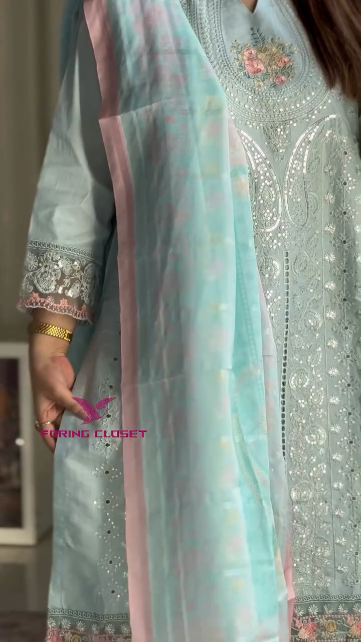 লাক্সারি আসমানি – মাশলিন সফট কটন থ্রিপিস - Image 5