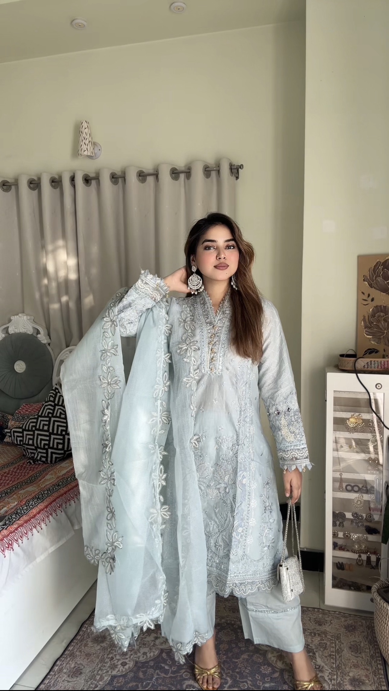 লাক্সারি – লাইট আসমানী সফট কটন থ্রিপিস - Image 5