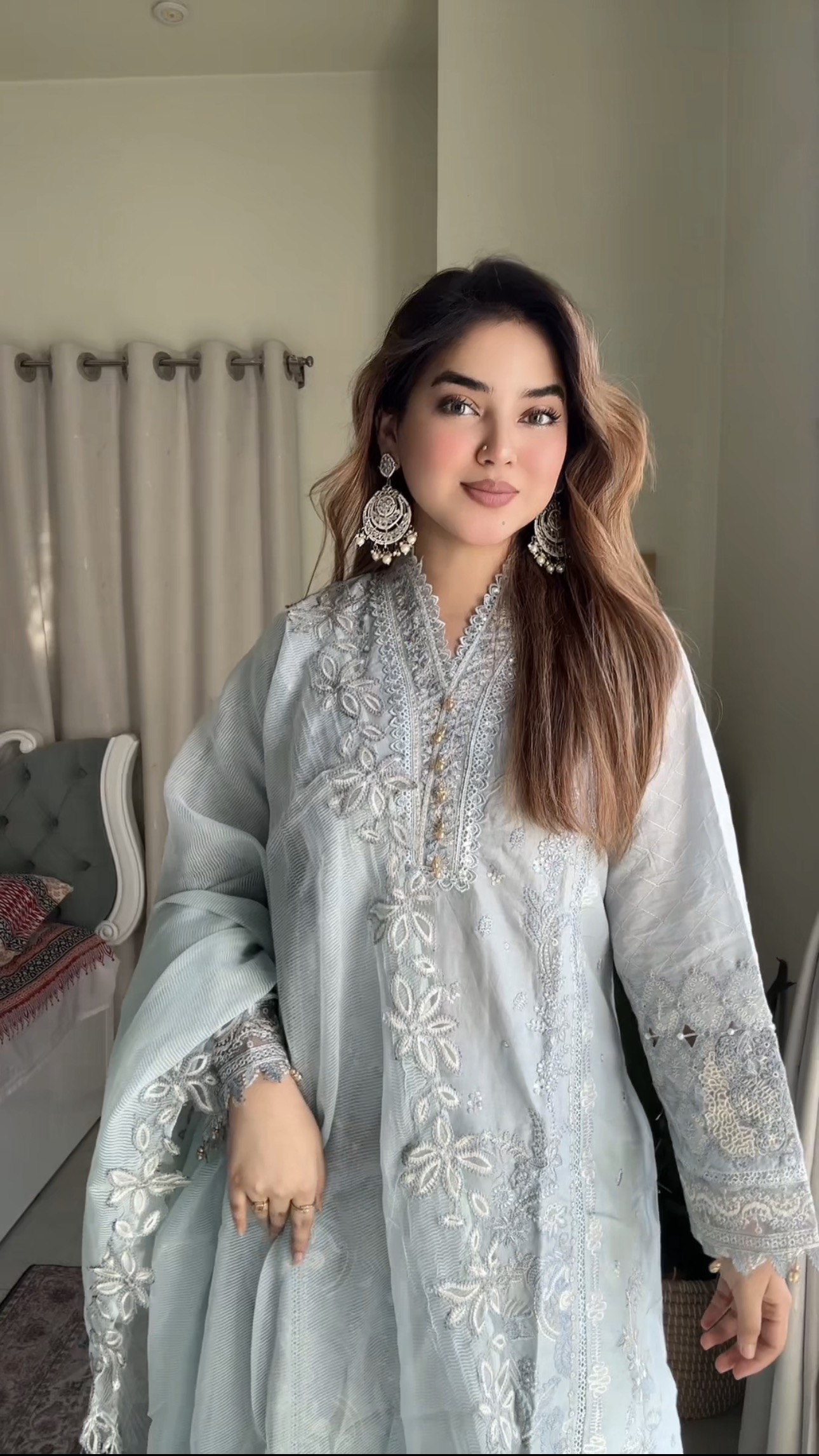 লাক্সারি – লাইট আসমানী সফট কটন থ্রিপিস - Image 4