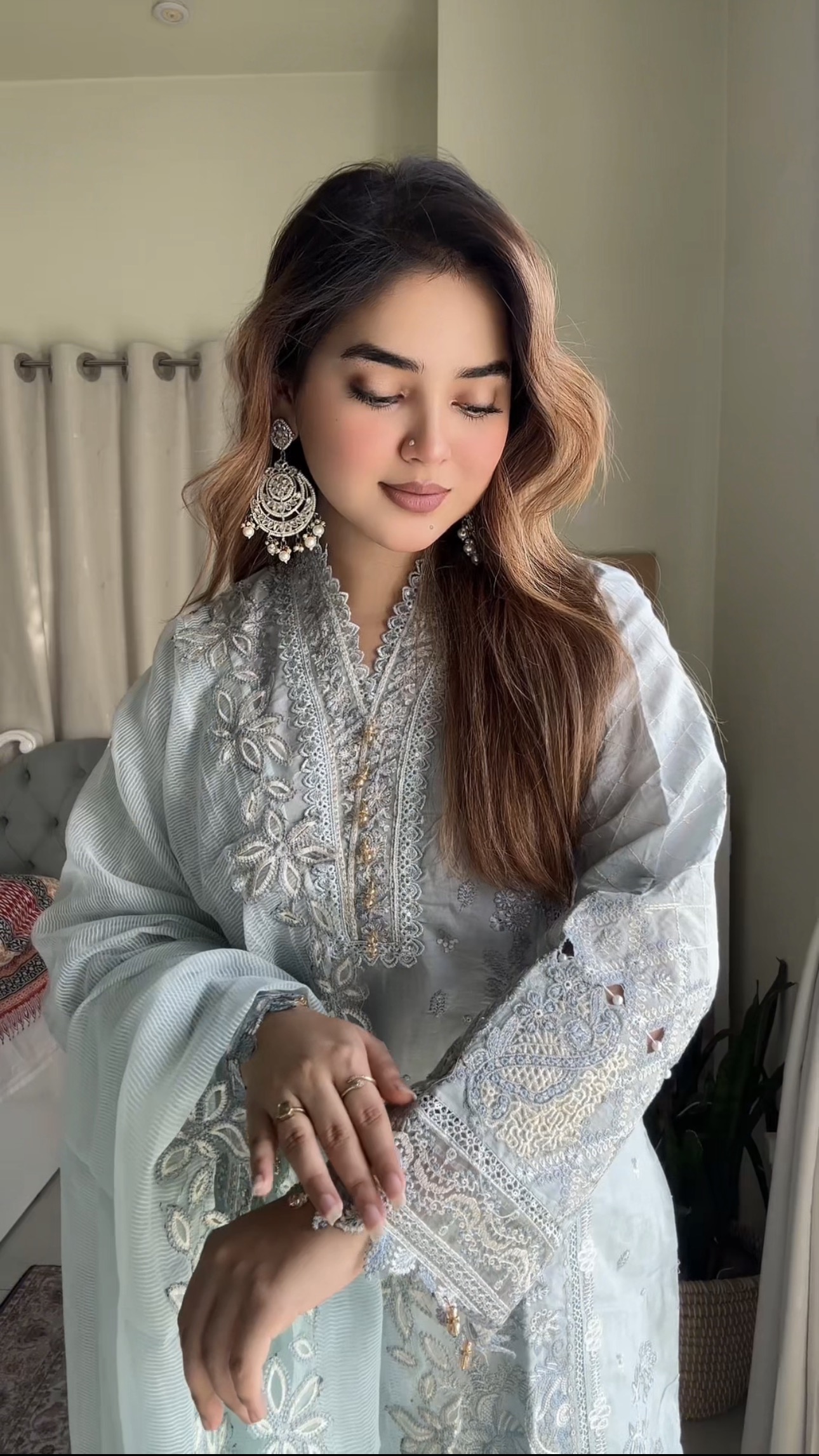 লাক্সারি – লাইট আসমানী সফট কটন থ্রিপিস - Image 3