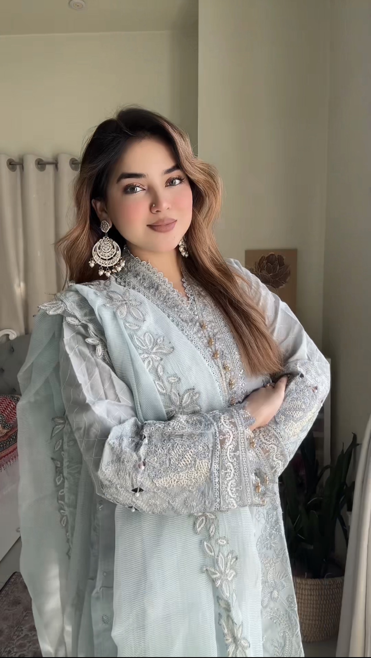 লাক্সারি – লাইট আসমানী সফট কটন থ্রিপিস - Image 2