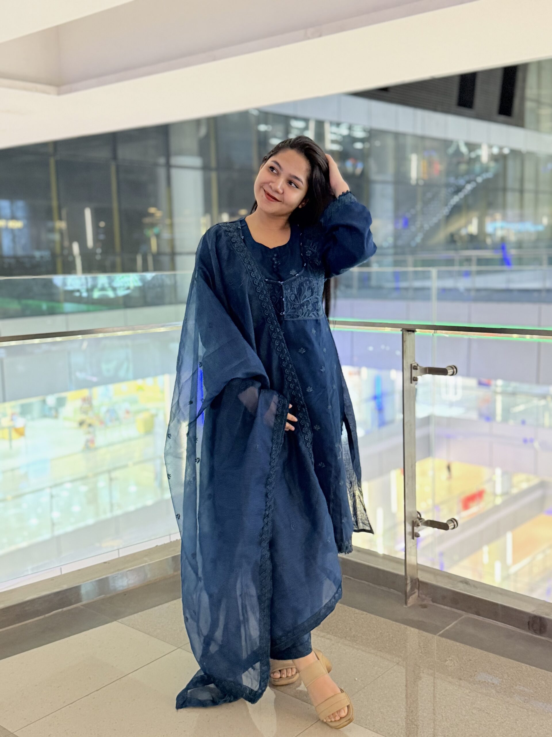 লাক্সারি মুনলিট নেভি – মাশলিন সফট কটন থ্রিপিস