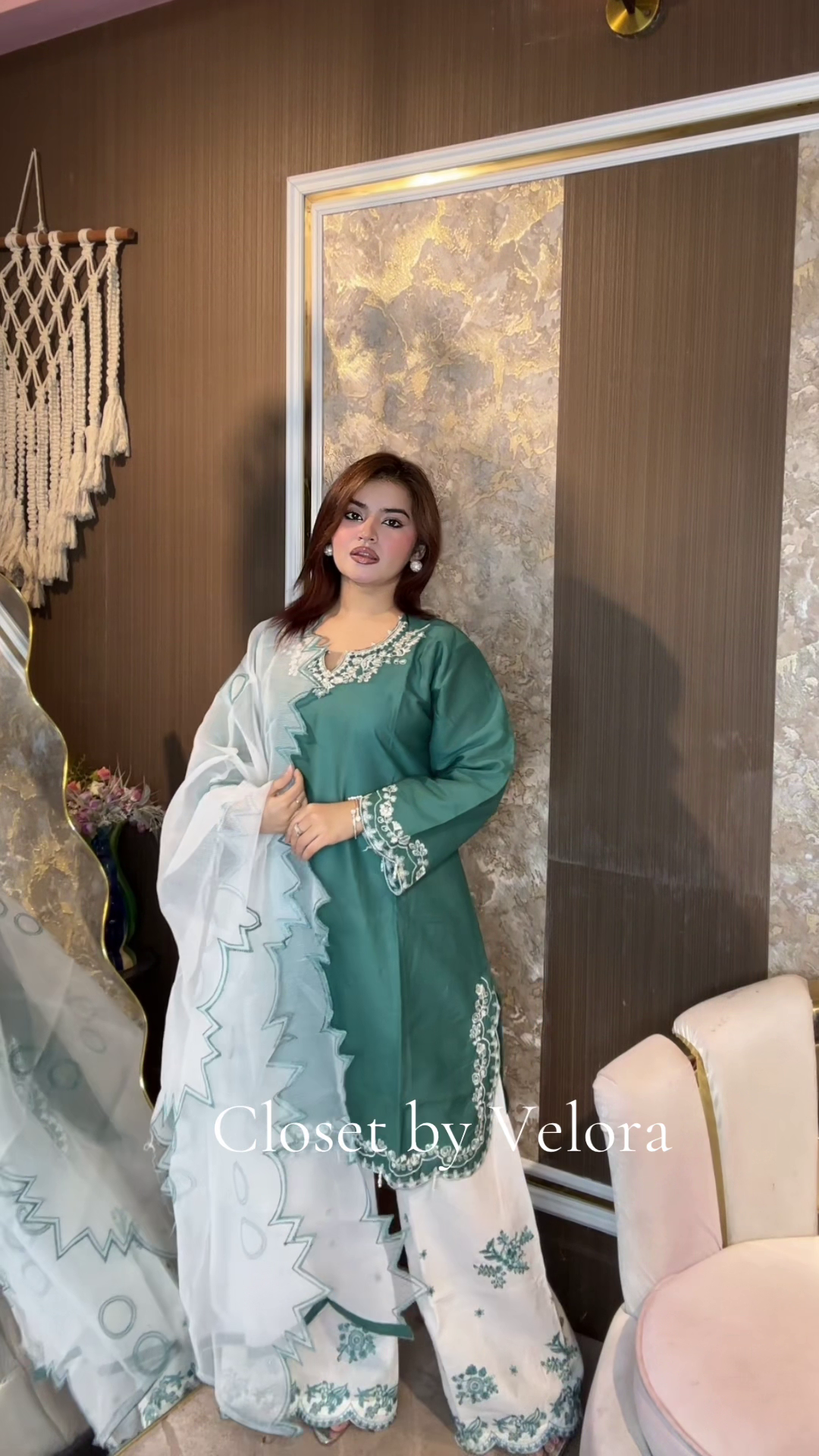 লাক্সারি সি গ্রিন নূর – মাশলিন সফট কটন থ্রিপিস