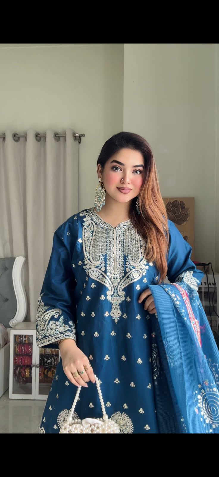 লাক্সারি রয়্যাল ব্লু জারি এলিগ্যান্স – মাশলিন সফট কটন থ্রিপিস