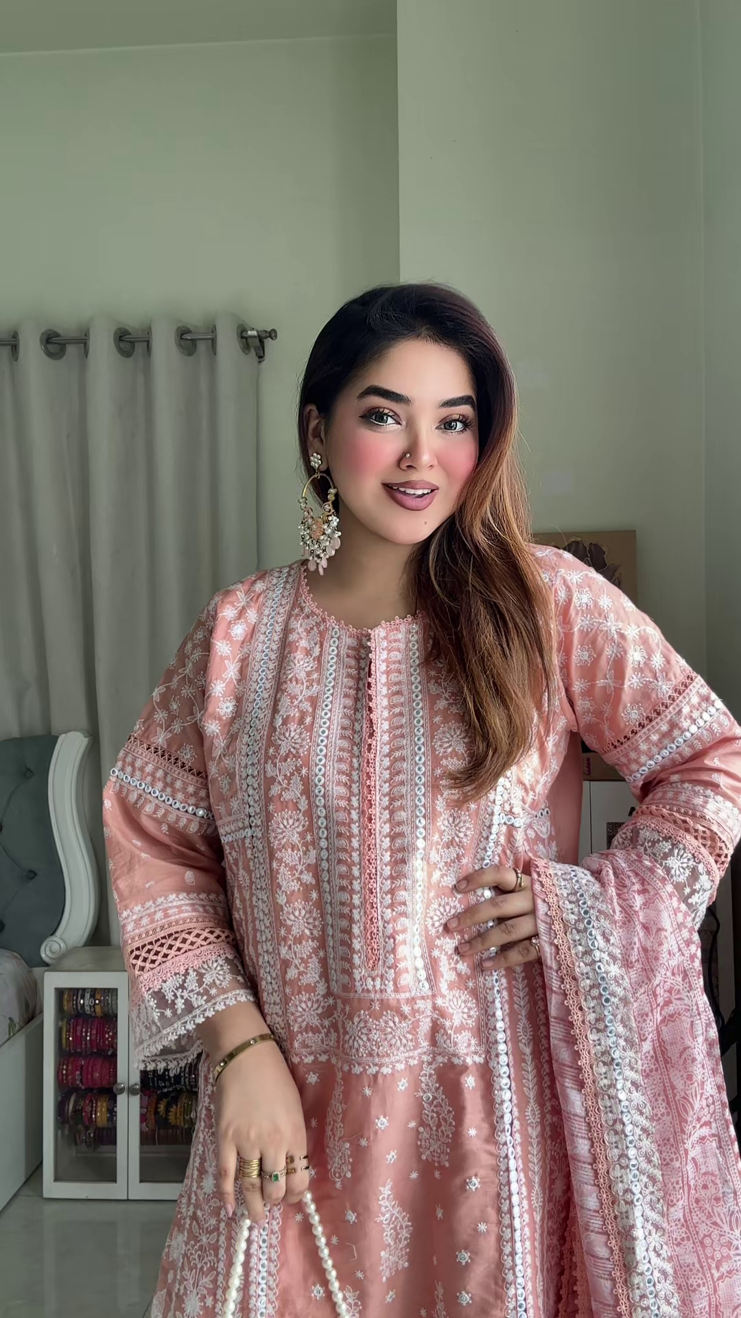 লাক্সারি পিচ পার্ল এলিগ্যান্স – মাশলিন সফট কটন থ্রিপিস - Image 2
