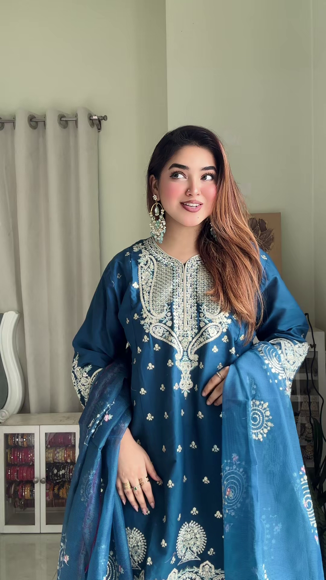 লাক্সারি রয়্যাল ব্লু জারি এলিগ্যান্স – মাশলিন সফট কটন থ্রিপিস - Image 2