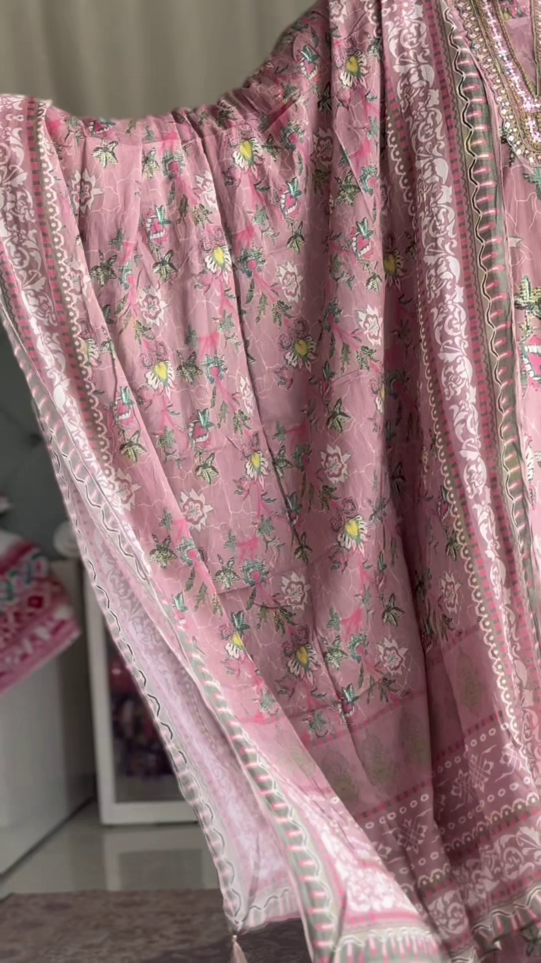 লাক্সারি মভ ফ্লোরাল গ্রেস - মাশলিন সফট কটন থ্রি-পিস - Image 9