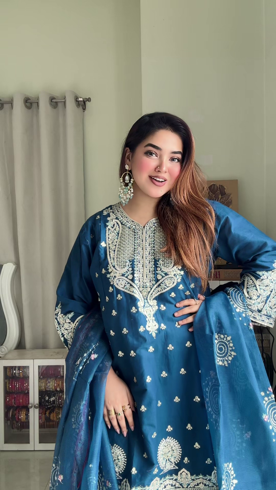 লাক্সারি রয়্যাল ব্লু জারি এলিগ্যান্স – মাশলিন সফট কটন থ্রিপিস - Image 5