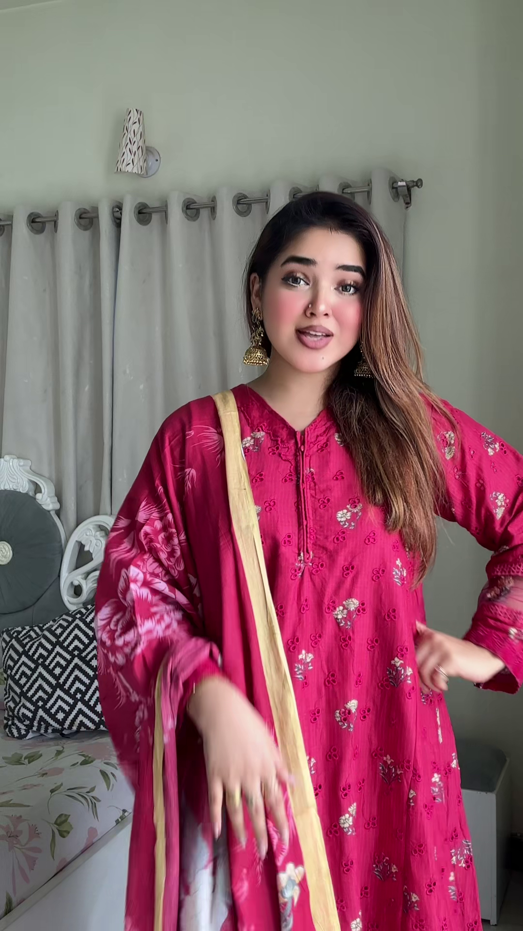 লাক্সারি ক্রিমসন ফ্লোরাল গ্রেস – মাশলিন সফট কটন থ্রিপিস - Image 4
