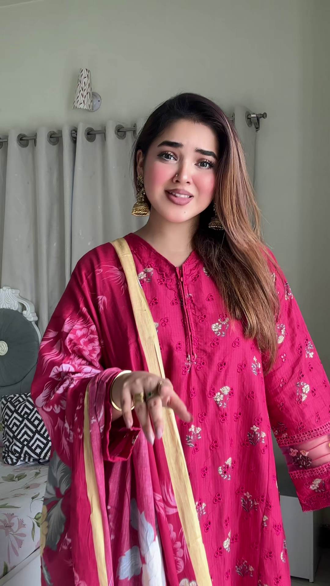 লাক্সারি ক্রিমসন ফ্লোরাল গ্রেস – মাশলিন সফট কটন থ্রিপিস - Image 5