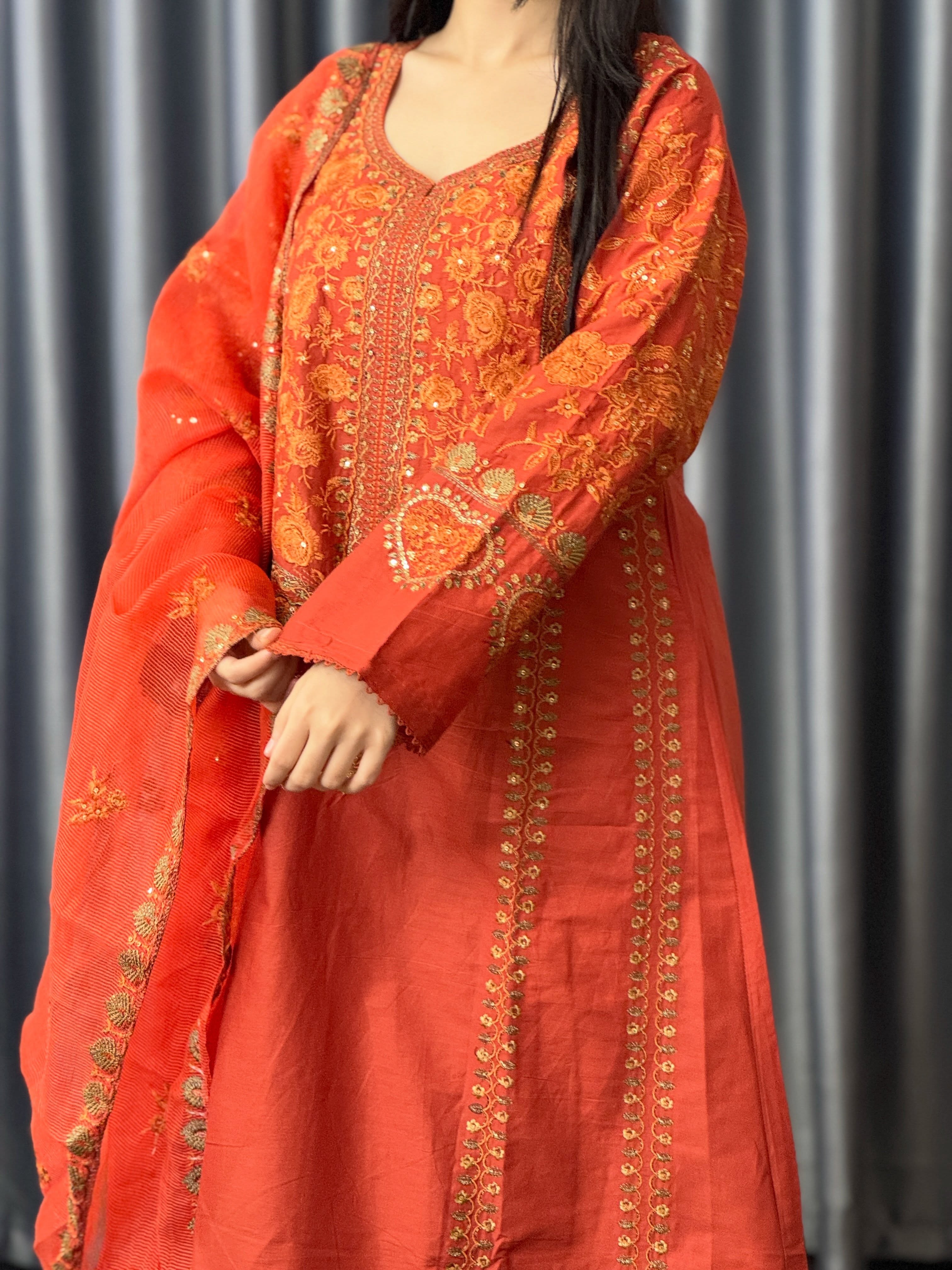 লাক্সারি রয়্যাল রাস্ট জরি ব্লুম – মাশলিন সফট কটন থ্রিপিস - Image 5